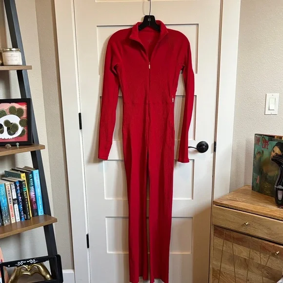 Athleta Vibrant Red Zip-Up Jumpsuit - Picture 3 of 6
